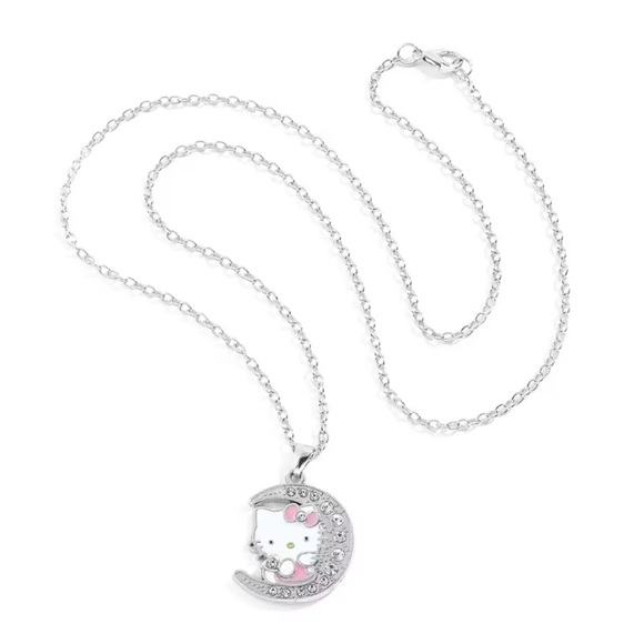Hello Kitty Silver& Pink Crescent Moon Pendant Necklace - Picture 5 of 8